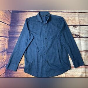 Axist Men's Button Up Shirt Navy Blue Size Medium Long Sleeve Spread Collar